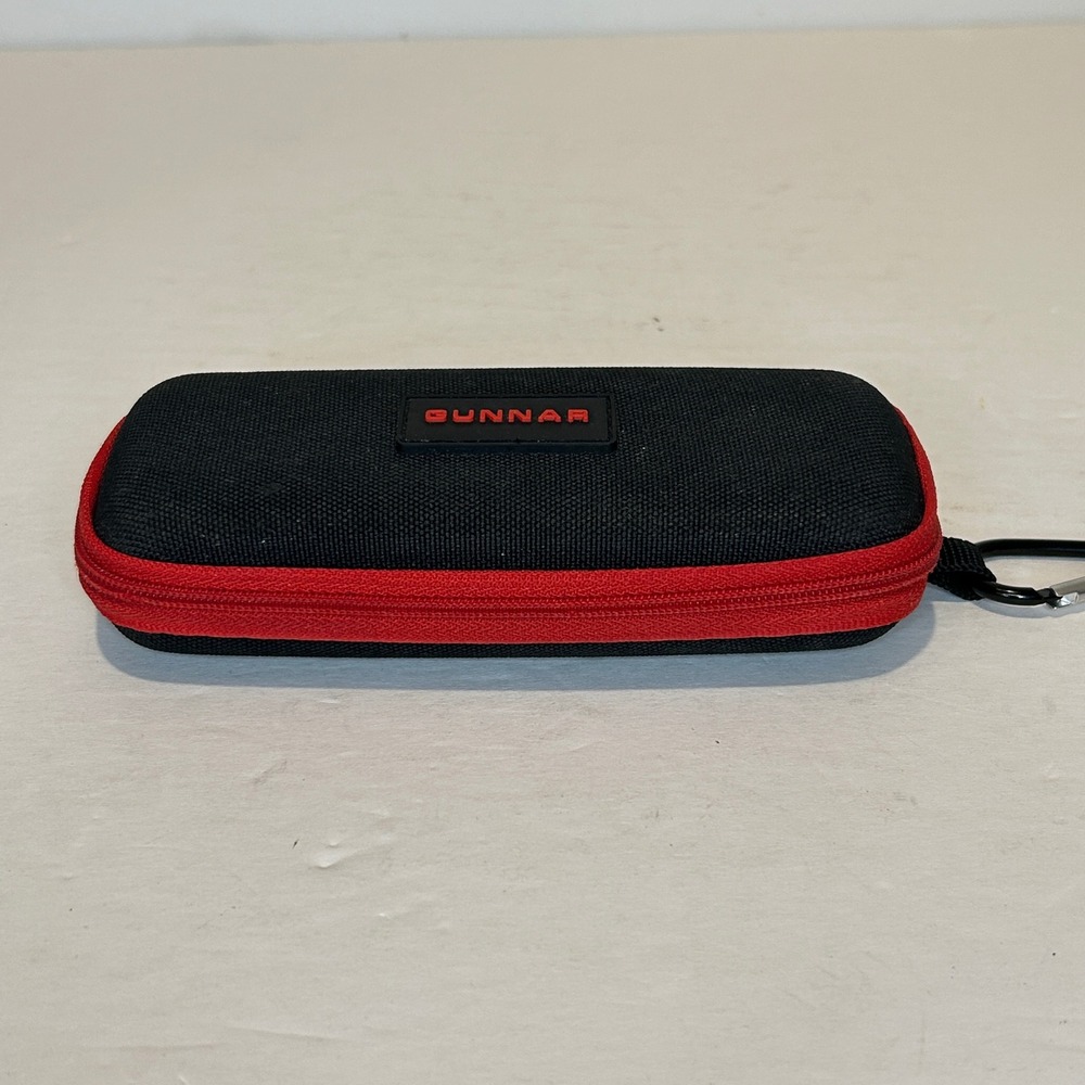 GUNNAR Eyewear Case ONLY Black Red Zippered Hard Shell with Carabiner Clip